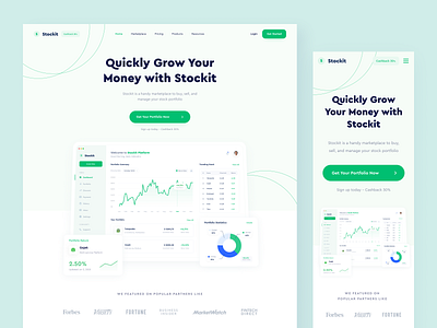 Stockit - Landing Page analytics business clean design designer finance green invest investment landing page statistics stock trade ui uidesign ux uxdesign web web design website