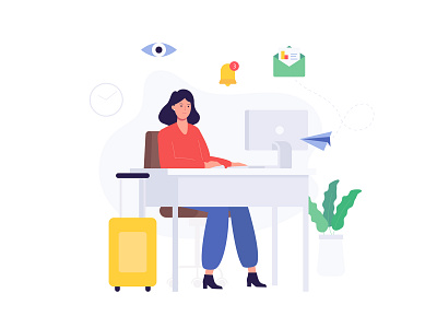 Lost vacation character design flat illustration illustrator office simple vacation vector woman working