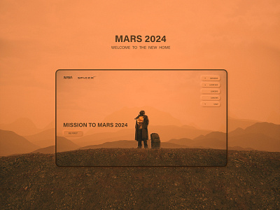 Landing page - MARS 2024 desert design desktop interface landing page mars nasa neumorphism new orange planet sand shot space spacex travel ui uiux web website