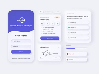 Medical App - Quiz and Signature - Neumorphic Design design econsent esignature medical neumorphic neumorphic design neumorphism quiz sign in ui ui design ui designer ux ux designer ux ui