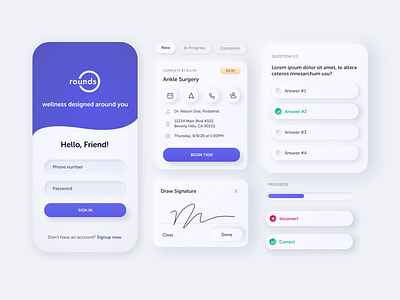 Medical App - Quiz and Signature - Neumorphic Design design econsent esignature medical neumorphic neumorphic design neumorphism quiz sign in ui ui design ui designer ux ux designer ux ui