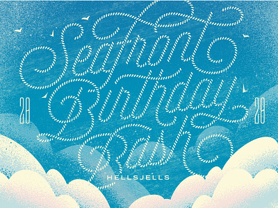 Seaside Birthday Lettering Illustration birthday celebration clouds custom type hellsjells illustration invitation lettering nautical party romantic rope rope typography script sea seaside textured type typography wind