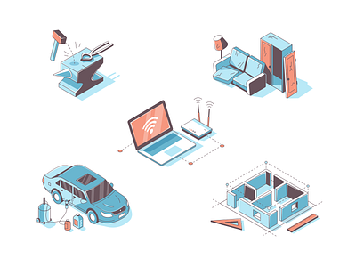 Isometric icons aleksandrov alexandrov alexandrovi businedd car isometric craft handicraft huliganio huliganio studio huliganio team icons isometric isometric icons isometric illustration isometry macbook marketing service staff vector