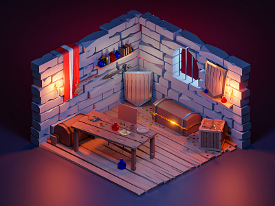 Robber's lair 3dillustration 3dmodeling blender illustraion illustration isometric low poly lowpoly lowpolyart room