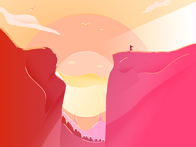 Landscape (Sunset) 2d art cherry clean doodle environment glossy gradient color illustration mountain painting scalable scenery sunset vector