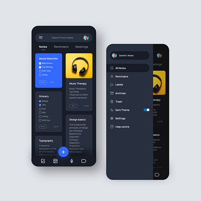 Notes taking app adobexd app design dark mode dark ui ios ios app ios app design notes app ui uiux