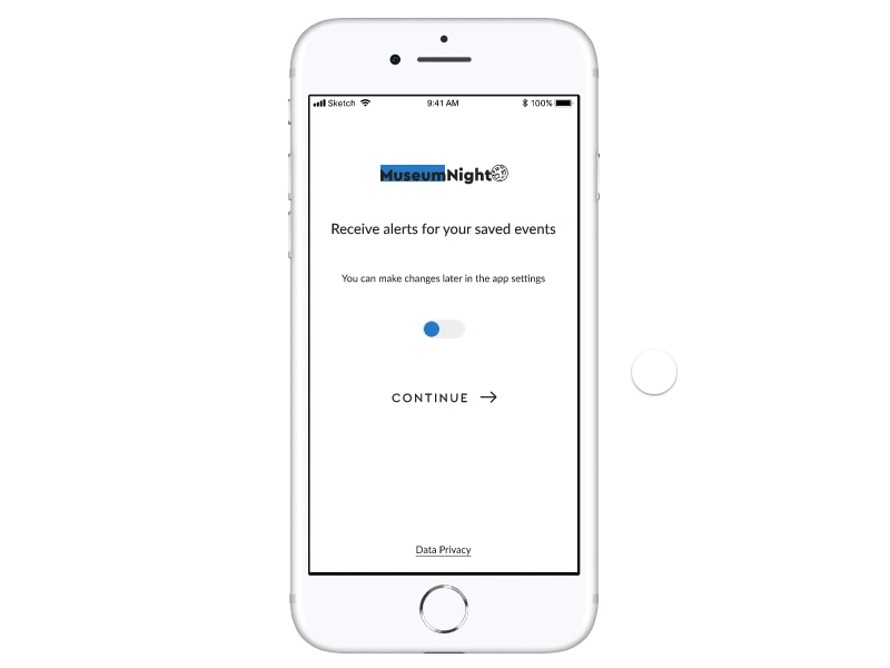 On boarding screen Museum Night App event app invisionstudio microinteractions ui design ux design
