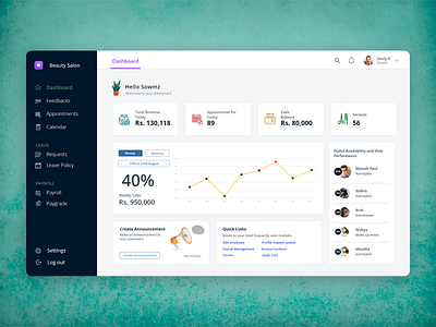 Salon Dashboard admin dashboard appointments feedbacks notification revenue sale salon salon dashborad salon owners space