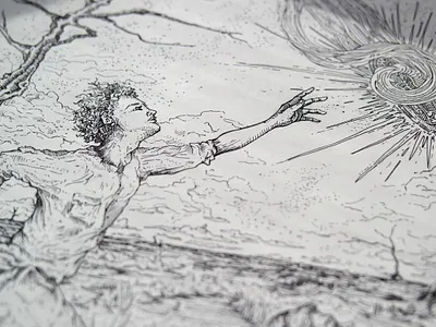 Howls Moving Castle - Michael catching a star book illustration hand drawn illustration ink