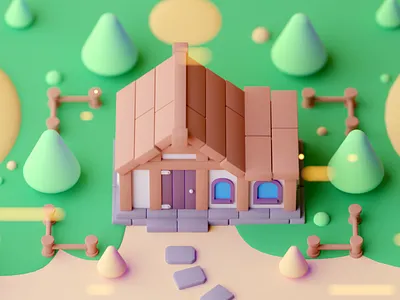 House cartoon cinema 4d game game building game design illustration isometric low poly lowpoly octane