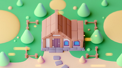 House cartoon cinema 4d game game building game design illustration isometric low poly lowpoly octane