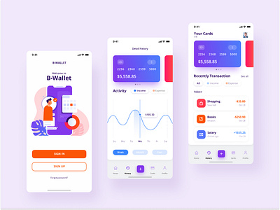 B-Wallet App - Concept 1 account clean ui concept credit card data design illustration interface ios minimal money transaction transfer ui ux walletapp