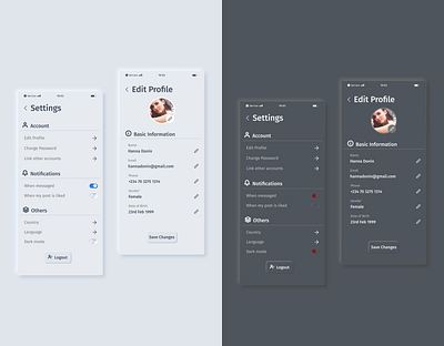 Settings page DailyUI 007 007 app daily 100 challenge dailyui dailyuichallenge dark dark app dark mode dark ui design neumorph profile profile page setting setting design settings settings page settings ui ui ux