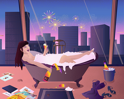 Ai ai bath bathroom building champagne city fireworks flat foam girl illustration ledy