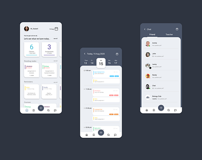 School Management App app blue calendar cards chat design iphone app light mode minimal school app simple ui ux