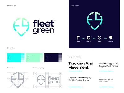 Fleet Green - Styleguides app icon app icon design app logo design brand identity branding case study color palette f logo fg logo fleet management g logo grid layout like logo concept logo design strategy typography ui vehicle design vehicle wrap