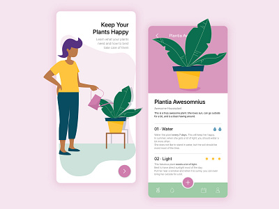 keep your plants happy app creative design green illustration mobile mobile app mobile app design mobile design pink plant plant app product app ui design vector watering woman