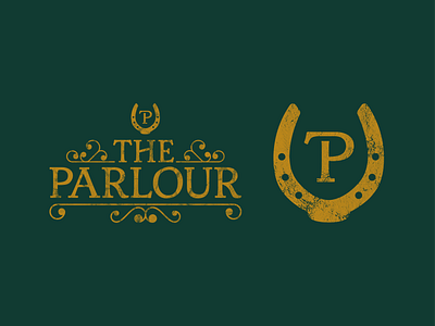 The Parlour Meeting Room Logo branding fancy gold green horse horseshoe icon identity illustration logo logomark logotype mark symbol type victorian