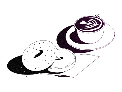 Breakfast Time bagel breakfast coffee food illustration latte