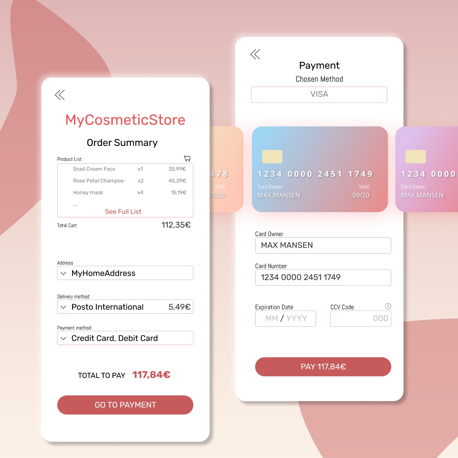 Credit Card Checkout app design flat minimal ui