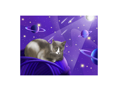 Loop around the Moon animal animal illustration apple pencil cat character colorful design digital drawing illustration ipad pro kitten moon outerspace planetary planets procreate space stars texture