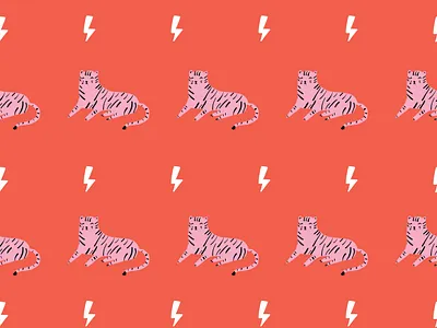 Here Kitty KItty Red and Pink Tiger Pattern africa animal cat cats exotic illustration kitty kitty illustration lightening lightening bolt pillow pink red seamless tiger tiger king tiger logo tiger mascot tigers