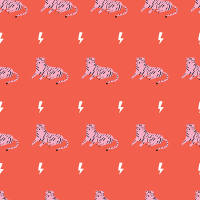 Here Kitty KItty Red and Pink Tiger Pattern africa animal cat cats exotic illustration kitty kitty illustration lightening lightening bolt pillow pink red seamless tiger tiger king tiger logo tiger mascot tigers