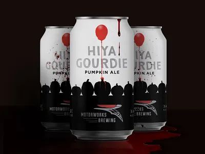 Hiya Gourdie ale balloon beer beer can blood brew brewery clown dribbble florida gourd halloween horror motoworks pennywise pumpkin pumpkin ale scary spooky stephen king