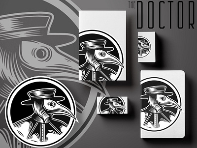 The Doctor Sticker and Stationary blackandwhite design flat greyscale humor icon illustration logo minimal minimalism mockup plague plague doctor stationary sticker