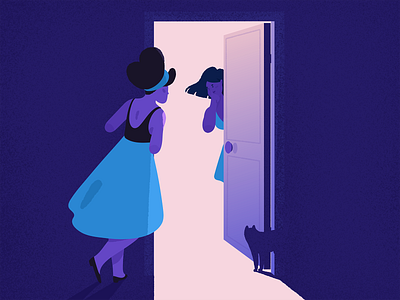 Secret. adobe illustrator adobe photoshop blue cat door girl grain grainy illustration illustrator light mystery purple secret skirt texture