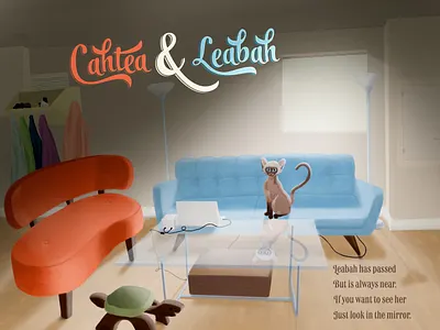 Cahtea & Leabah cat children book illustration childrens book design digital painting gouache illustration mid century pencil photoshop