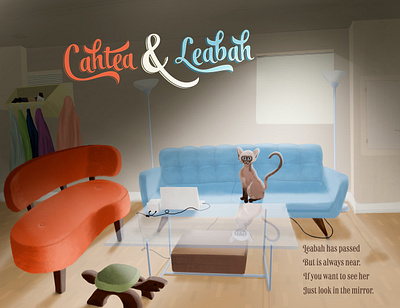 Cahtea & Leabah cat children book illustration childrens book design digital painting gouache illustration mid century pencil photoshop