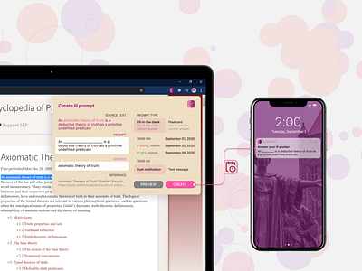 Lil Prompt concept - scheduled flashcards from web browser chrome extension flat ios app ui ux