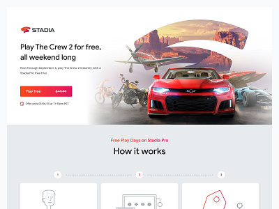 Free Play Days on Stadia Pro: The Crew 2 gaming hero landing page ui ui design web