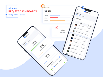 Project Dashboards - Mintone Reactjs Admin Template admin admin dashboard admin dashboard template admin design admin panel admin template admin templates admin theme branding dashboard dashboard ui members list membership react reactjs sass statistics ui ui design uidesign