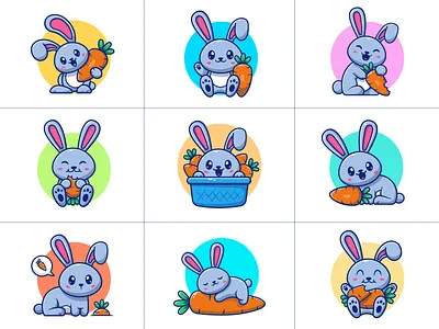 Rabbit and carrot 🐰🥕 animal bunny carrot cartoon character cute fluffy food furry hare icon illustration logo mammal mascot nature pet rabbit vector vegetable