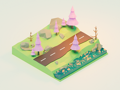 Cotton Candyland 3d 3d art 3d illustration 3d render blender blender3d blender3dart blendercycles road trees water