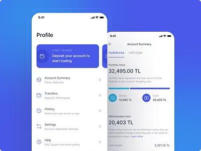 Finance 💰– Settings Interface deposit history profile settings summary transfers ui ux withdraw