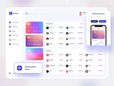 Debank | Bank Dashboard Design admin panel app creative dashboad dashboard dashboard app dashboard design dashboard ui devignedge mobile mobile app mobile app design mobile ui ui ui design uidesign webdesign website website design websites