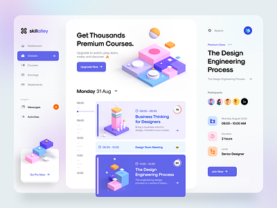 Skillalley – Dashboard UI 3d 3d design 3d illustration app blur card clean dashboard gradient illustration isometric minimal timeline ui ui design ui kit ux ux design web web app