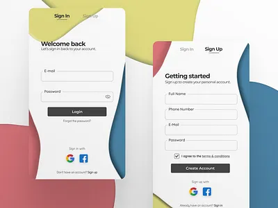 Sign in and Sign up UI (Exploration Design) account app color create account log in login register sign in signin
