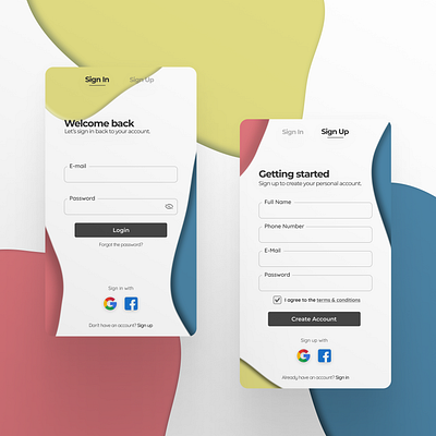 Sign in and Sign up UI (Exploration Design) account app color create account log in login register sign in signin