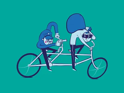 Tandem bike design gun illustration illustrator nwo police policeman thief vector