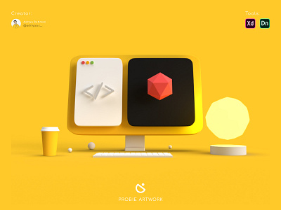 Mini Computer Setup 3d art animation art branding design flat illustration minimal ui ux web