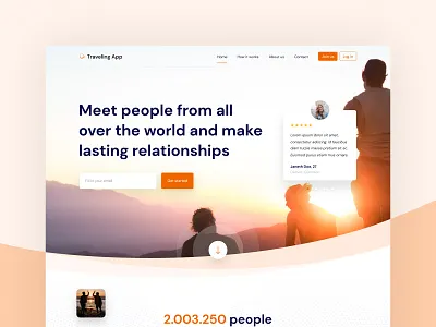 Traveling App - Landing Page Part 1 friends homepage landing landingpage social travel traveling ui website