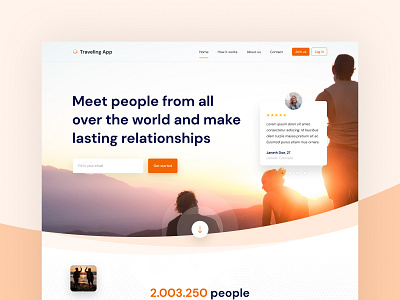 Traveling App - Landing Page Part 1 friends homepage landing landingpage social travel traveling ui website