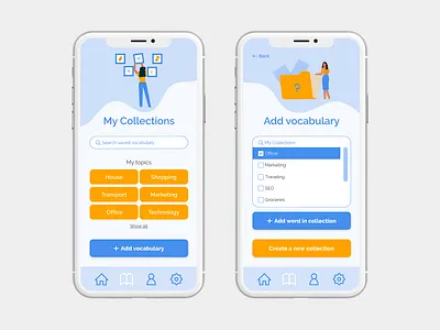 Wordly app - Collect new vocabulary function app collection color palette design flashcards illustration inclusive design inclusivity language app language learning learning app mobile app design mobile design mobile ui product design ui ui design user experience user interface ux