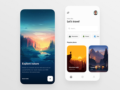 Travelling App android app art design figma figma design illustration illustrator ios minimal mobile mobile app mobile ui nature travel travelling ui ux