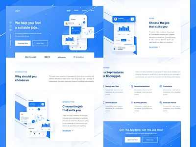 Job Finder - Landing Page app blue clean dashboard design gradient icon illustration ios landing page landingpage mobile ui uidesign uiux uiuxdesign uxdesign web webdesign website