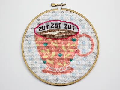 Tea time creative cross stitch cup decoration embroidery illustration pattern tea textile design zut